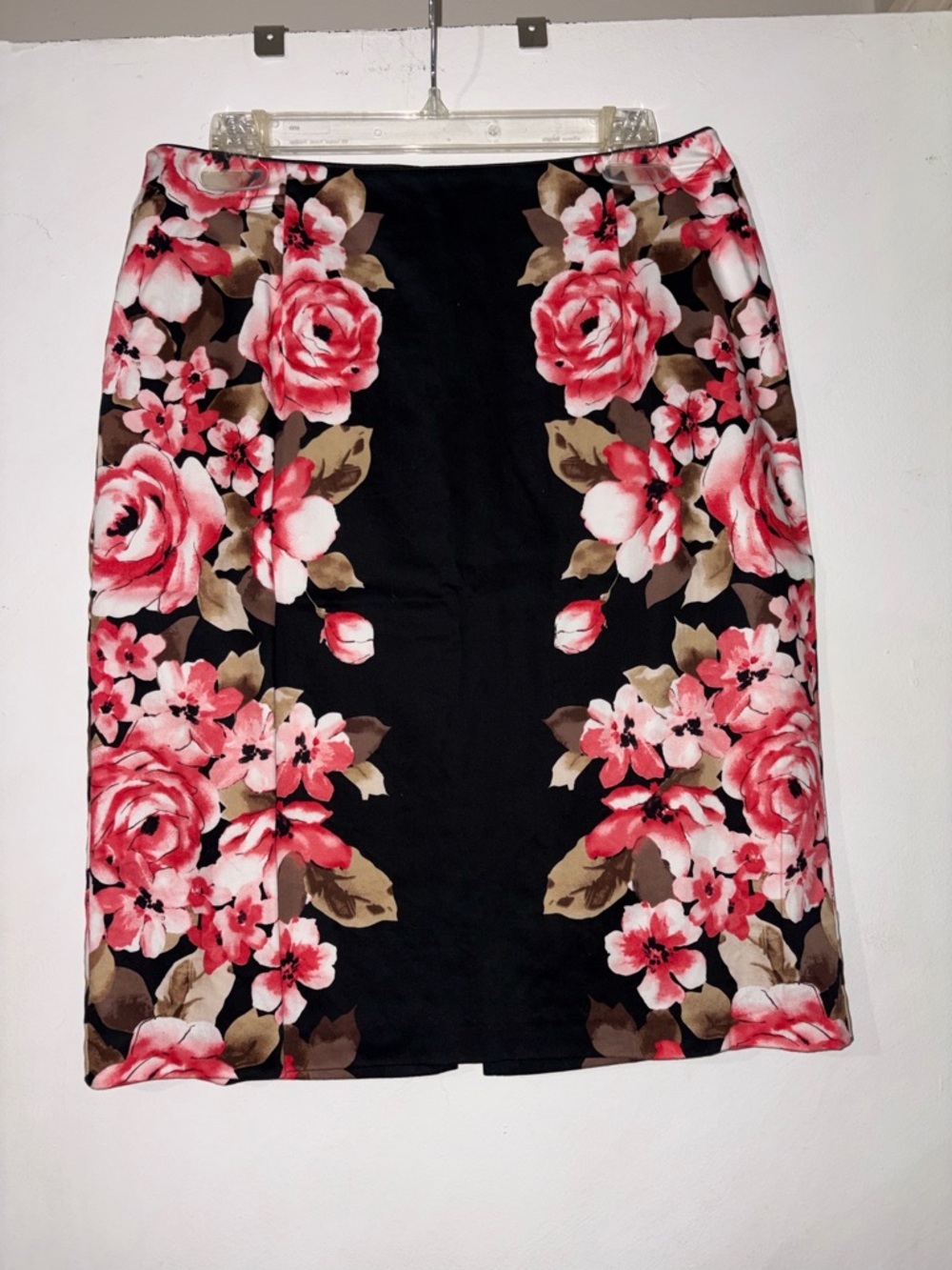 Black Pencil Skirt with Pink Floral Print - Women's Floral Pencil Skirt